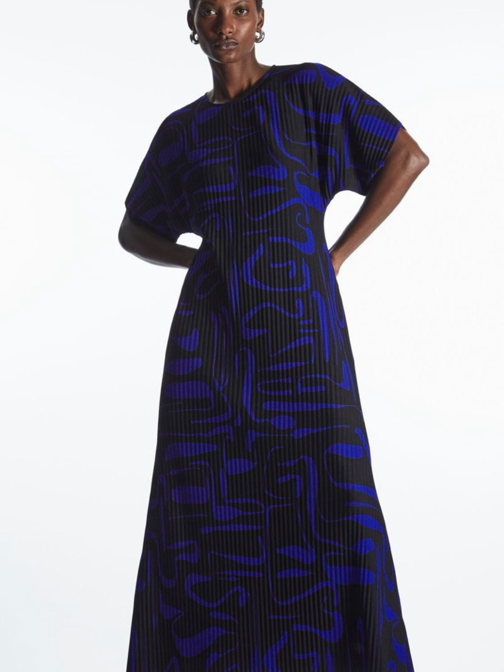 COS Black Maxi Dress with Bold Blue Abstract Print